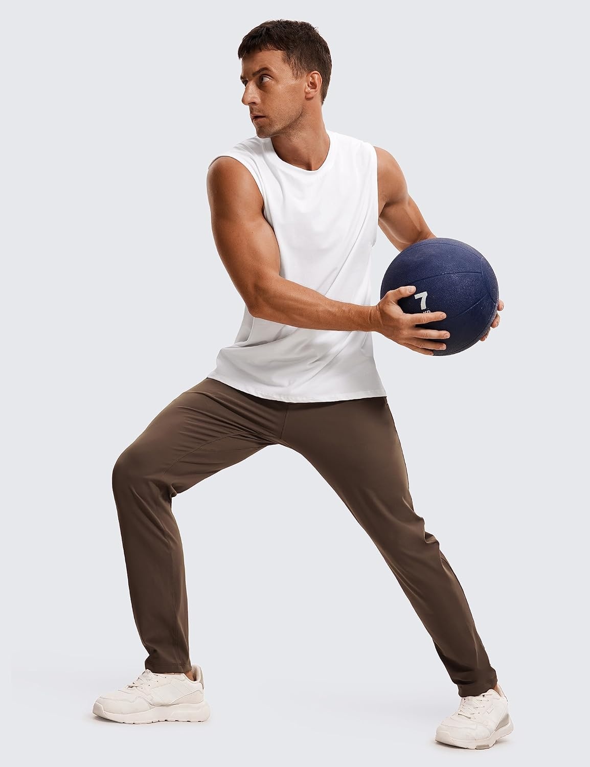 image:imageCRZ YOGA 4Way Stretch Athletic Pants for Men 30 Workout Lounge Casual Work Jogger with Zip PocketDark Olive Brown