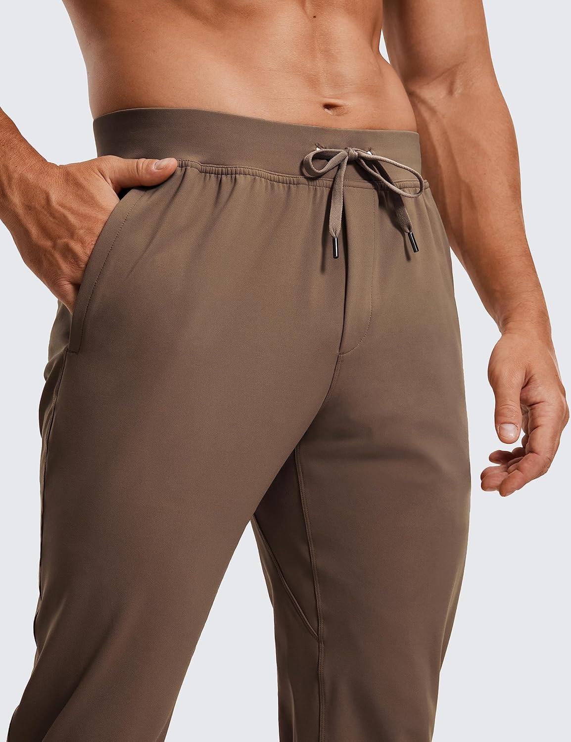 image:imageCRZ YOGA 4Way Stretch Athletic Pants for Men 30 Workout Lounge Casual Work Jogger with Zip PocketDark Olive Brown