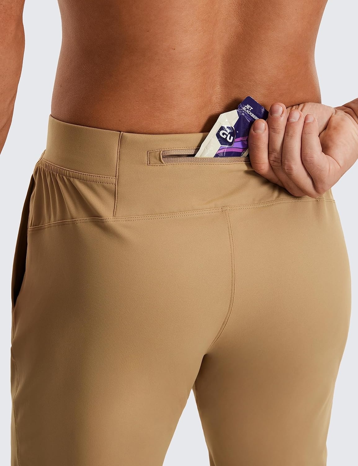 image:imageCRZ YOGA 4Way Stretch Athletic Pants for Men 30 Workout Lounge Casual Work Jogger with Zip PocketKhaki Sand