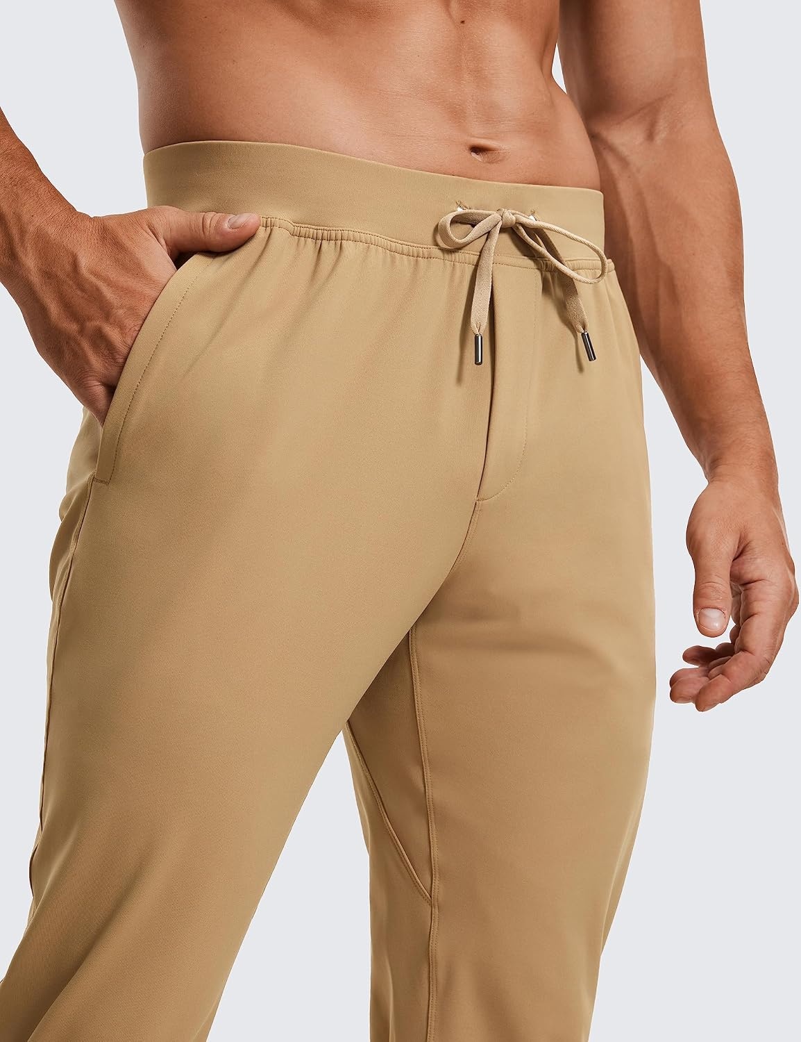 image:imageCRZ YOGA 4Way Stretch Athletic Pants for Men 30 Workout Lounge Casual Work Jogger with Zip PocketKhaki Sand