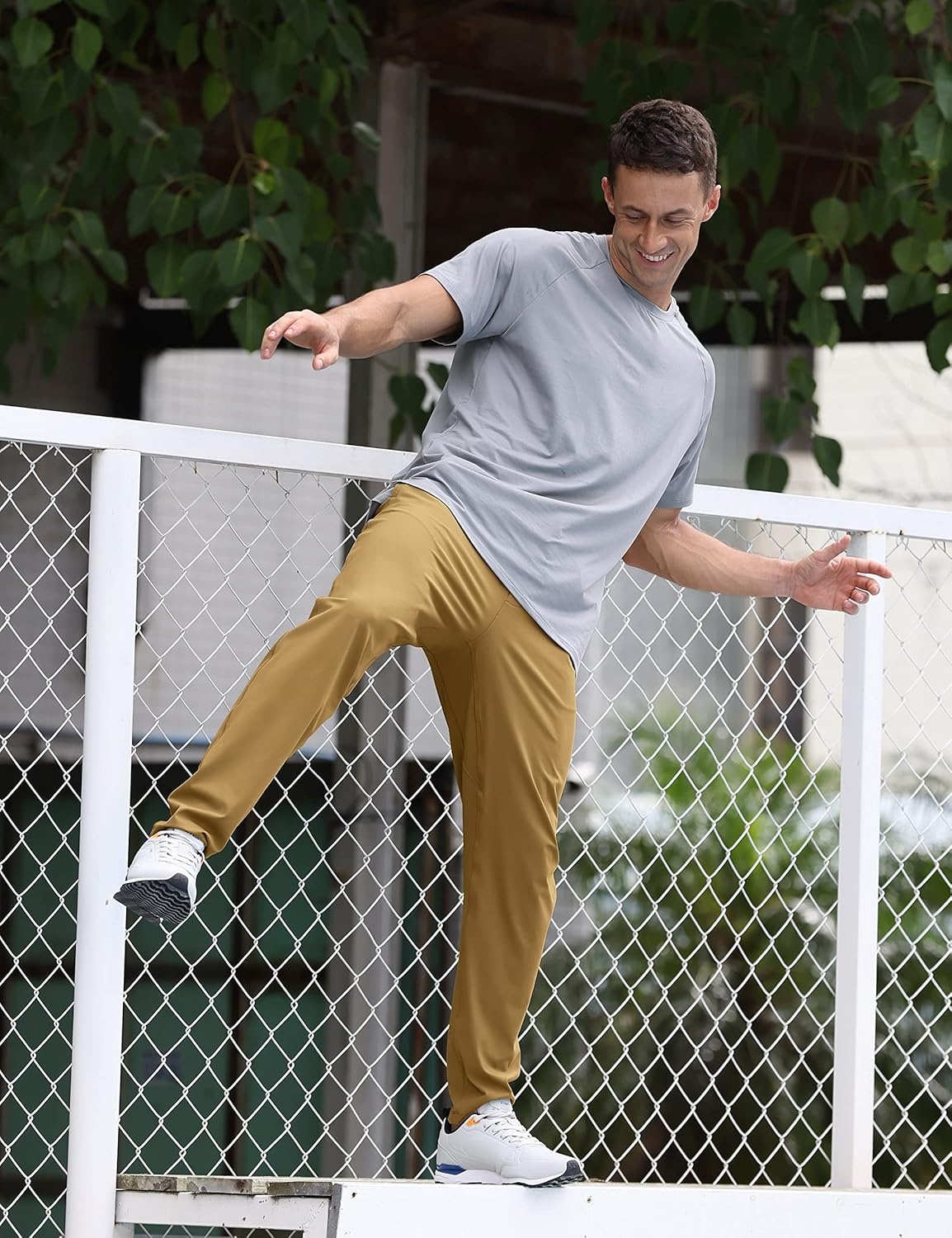 image:imageCRZ YOGA 4Way Stretch Athletic Pants for Men 30 Workout Lounge Casual Work Jogger with Zip PocketKhaki Sand