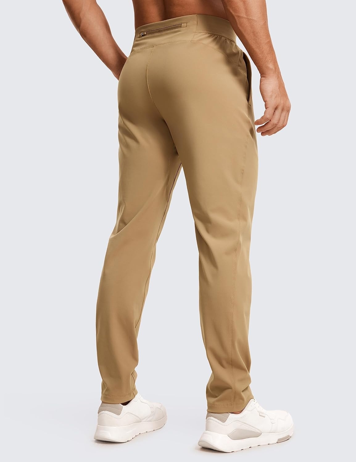 image:imageCRZ YOGA 4Way Stretch Athletic Pants for Men 30 Workout Lounge Casual Work Jogger with Zip PocketKhaki Sand