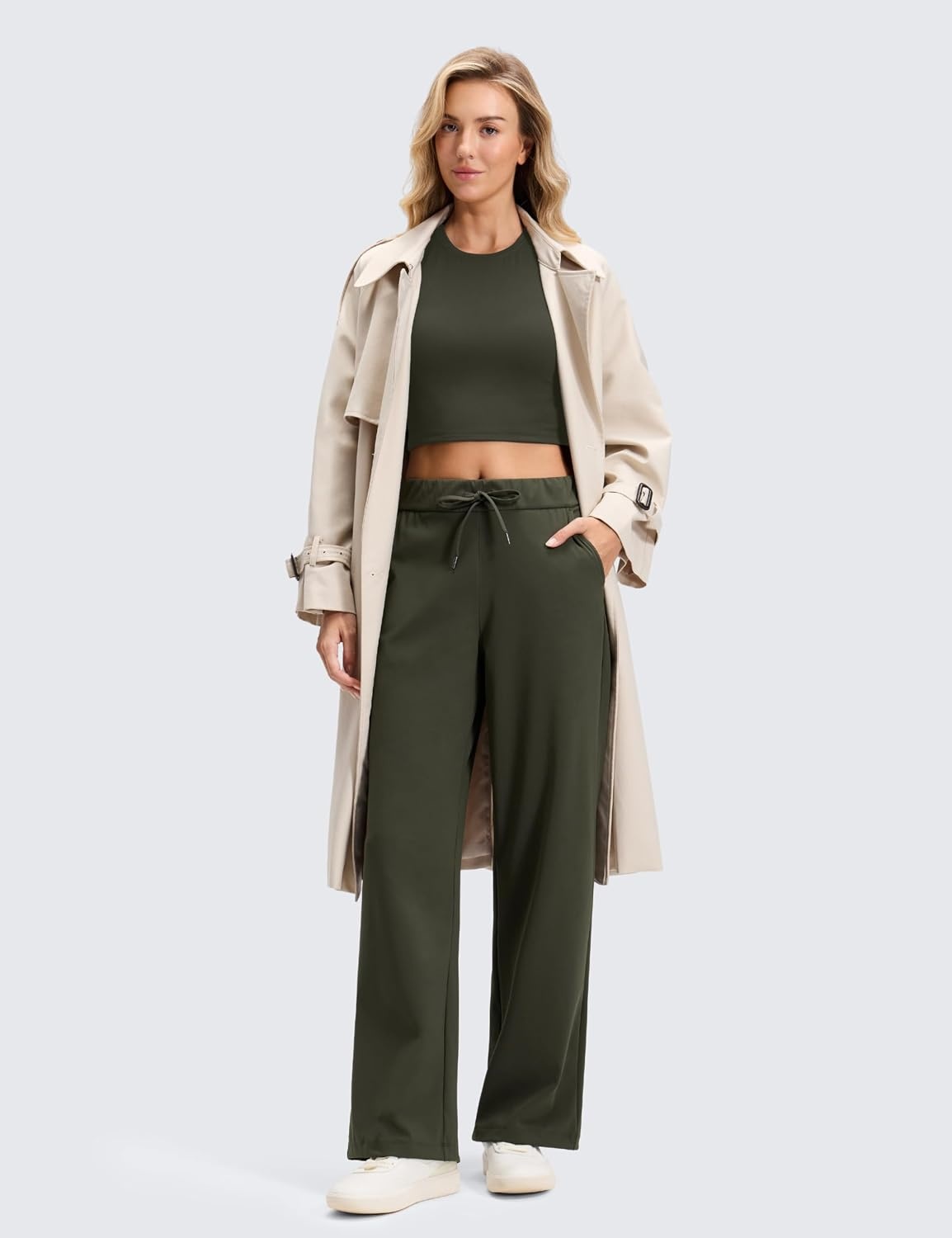 image:imageCRZ YOGA 4Way Stretch Casual Pants for Women 30 Straight Leg with Pockets for Work Dress TravelOlive Green