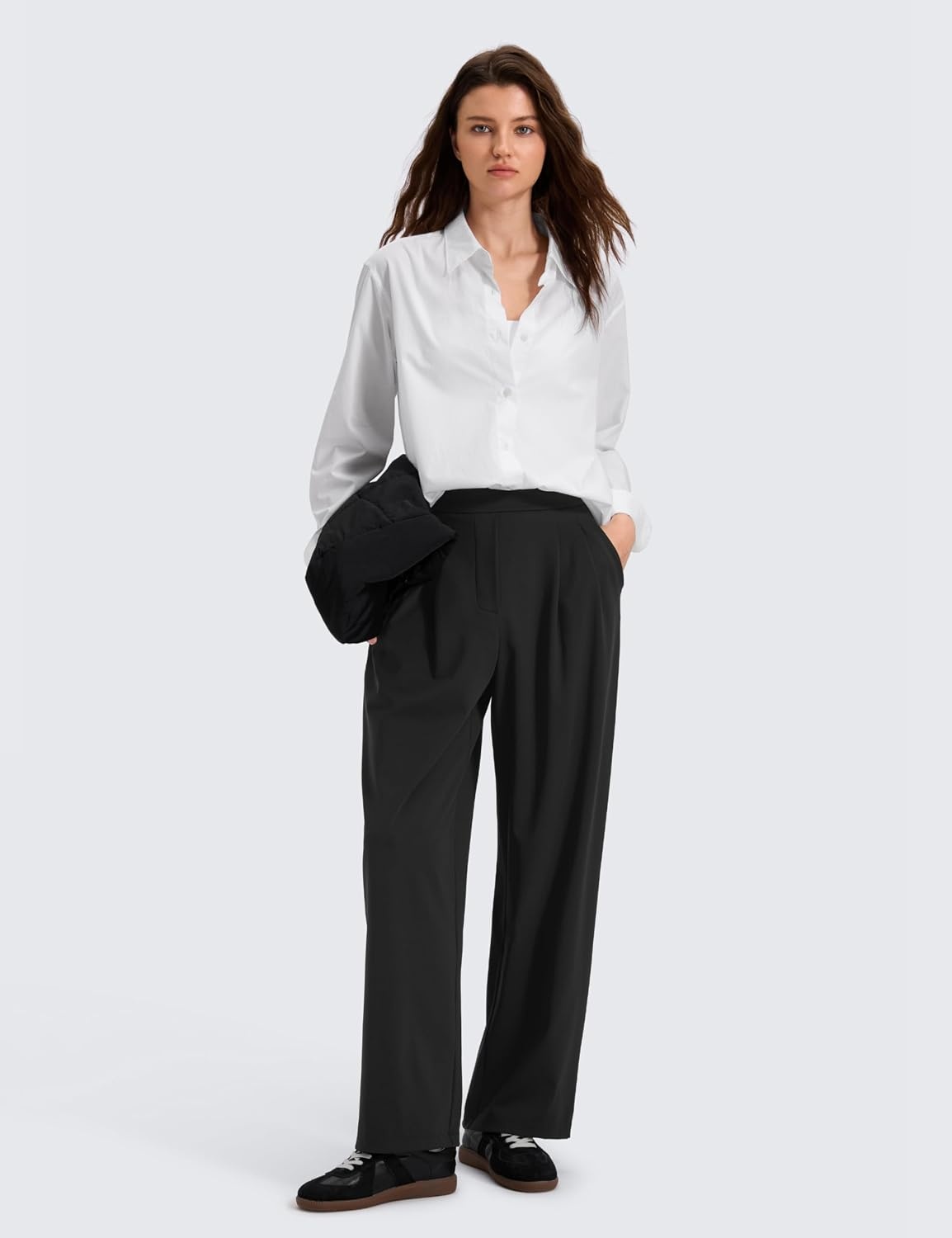 image:imageCRZ YOGA 4Way Stretch Wide Leg Work Pants for Women 295 Bussiness Casual Trousers with PocketsBlack