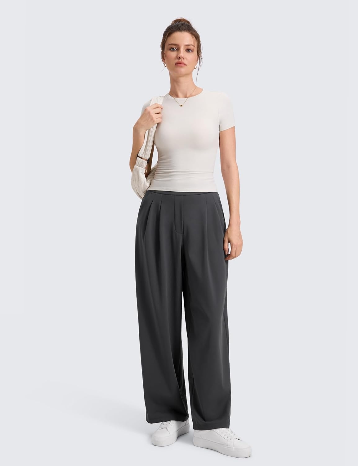 image:imageCRZ YOGA 4Way Stretch Wide Leg Work Pants for Women 295 Bussiness Casual Trousers with PocketsInk Gray