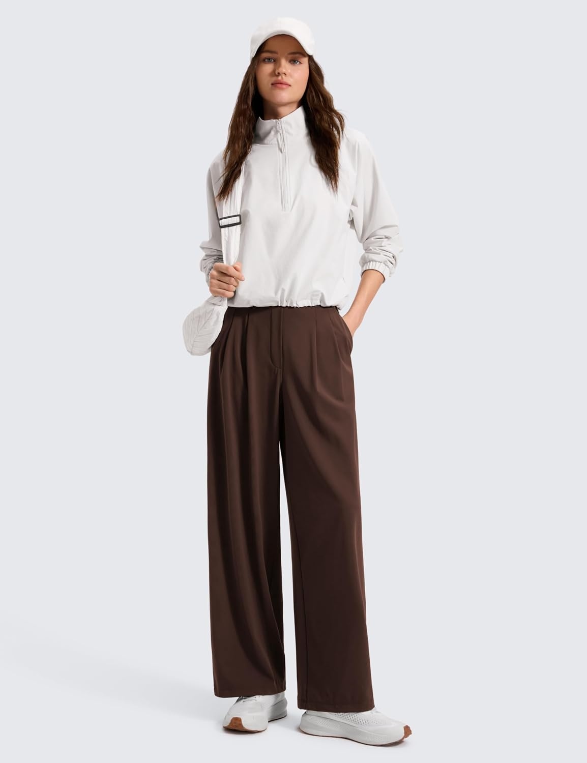 image:imageCRZ YOGA 4Way Stretch Wide Leg Work Pants for Women 295 Bussiness Casual Trousers with PocketsLava Brown