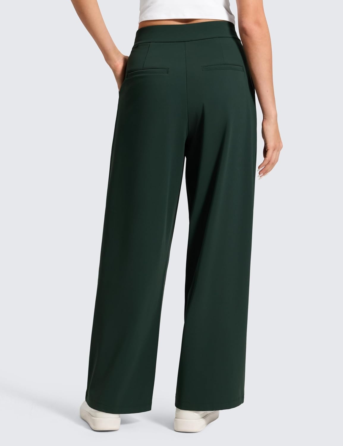 image:imageCRZ YOGA 4Way Stretch Wide Leg Work Pants for Women 295 Bussiness Casual Trousers with PocketsLegend Green