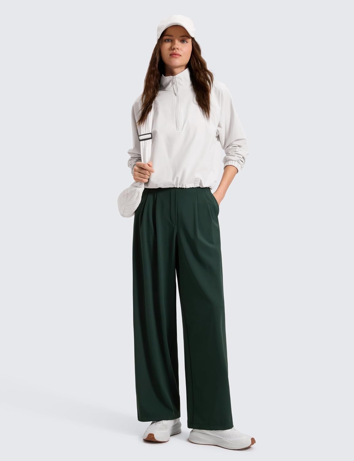 image:imageCRZ YOGA 4Way Stretch Wide Leg Work Pants for Women 295 Bussiness Casual Trousers with PocketsLegend Green
