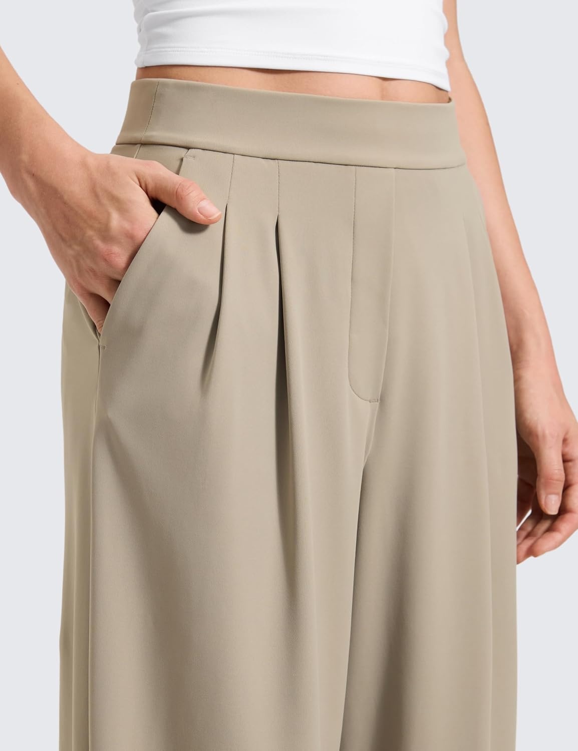 image:imageCRZ YOGA 4Way Stretch Wide Leg Work Pants for Women 295 Bussiness Casual Trousers with PocketsOak