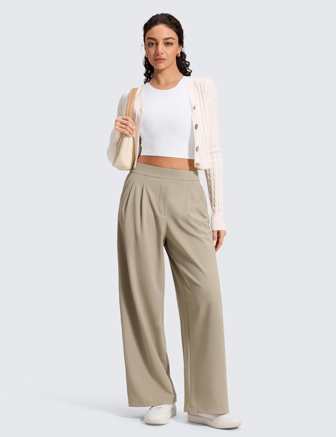 image:imageCRZ YOGA 4Way Stretch Wide Leg Work Pants for Women 295 Bussiness Casual Trousers with PocketsOak