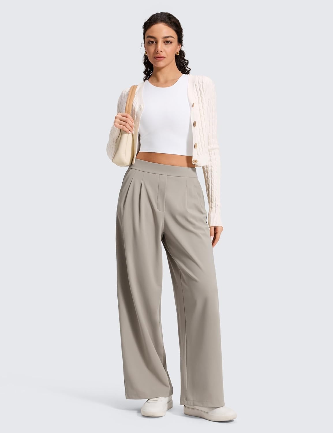 image:imageCRZ YOGA 4Way Stretch Wide Leg Work Pants for Women 295 Bussiness Casual Trousers with PocketsStone
