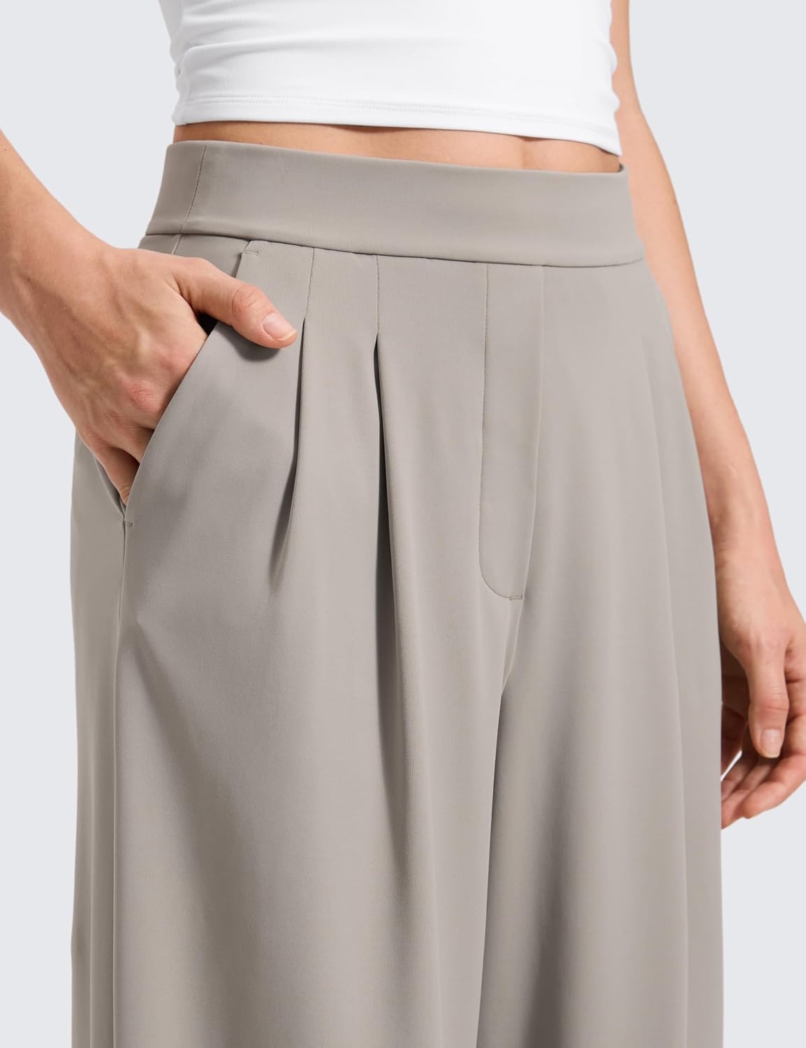 image:imageCRZ YOGA 4Way Stretch Wide Leg Work Pants for Women 295 Bussiness Casual Trousers with PocketsStone