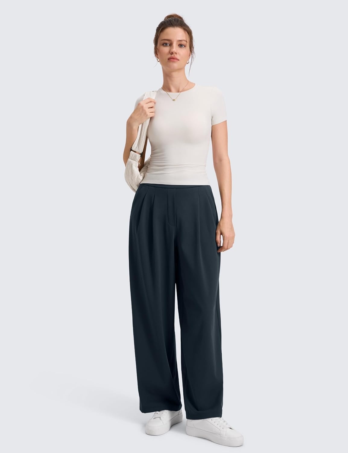 image:imageCRZ YOGA 4Way Stretch Wide Leg Work Pants for Women 295 Bussiness Casual Trousers with PocketsTrue Navy