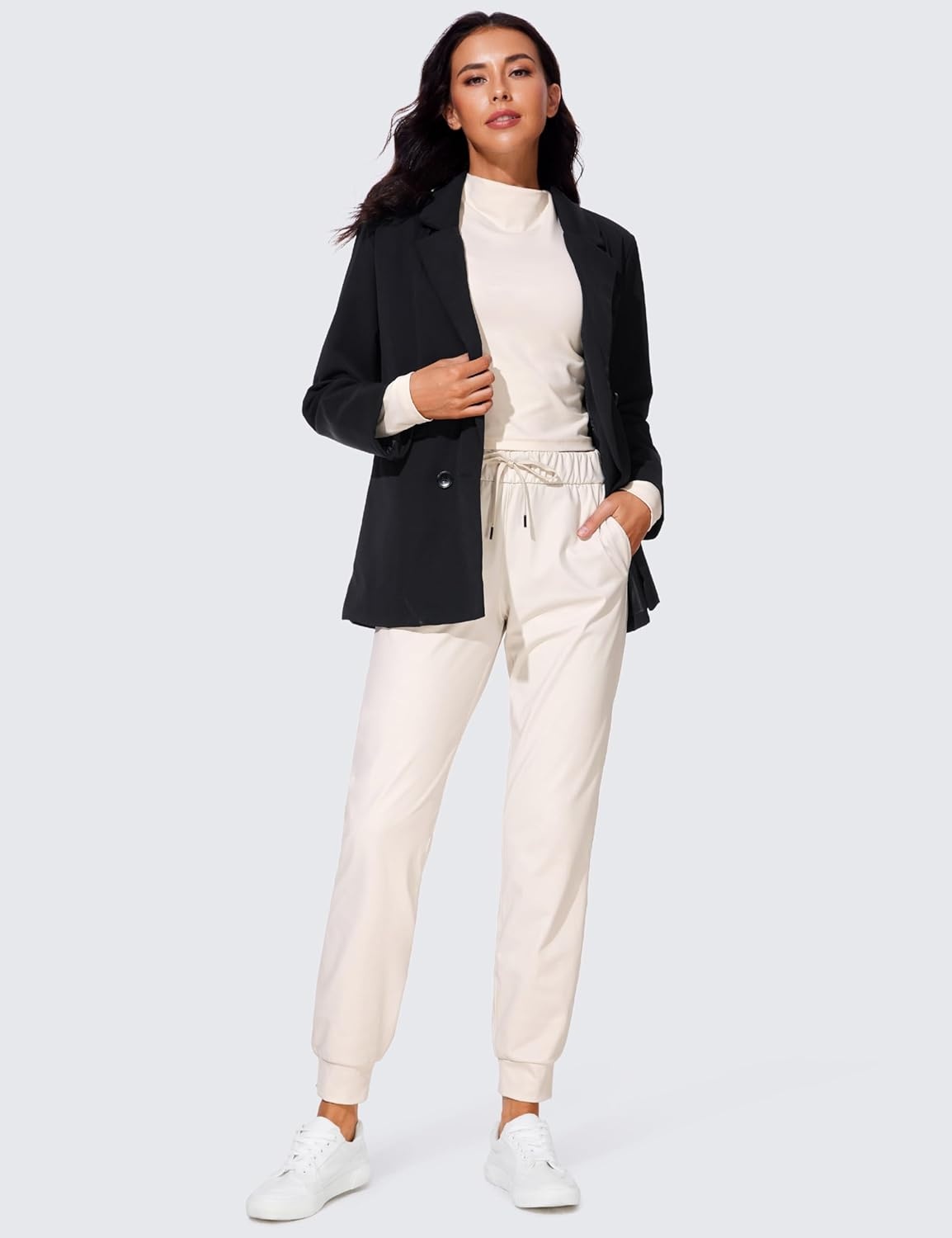 image:imageCRZ YOGA 4Way Stretch Workout Joggers for Women 28 Casual Travel Athletic Pants with PocketsMilky White Bone