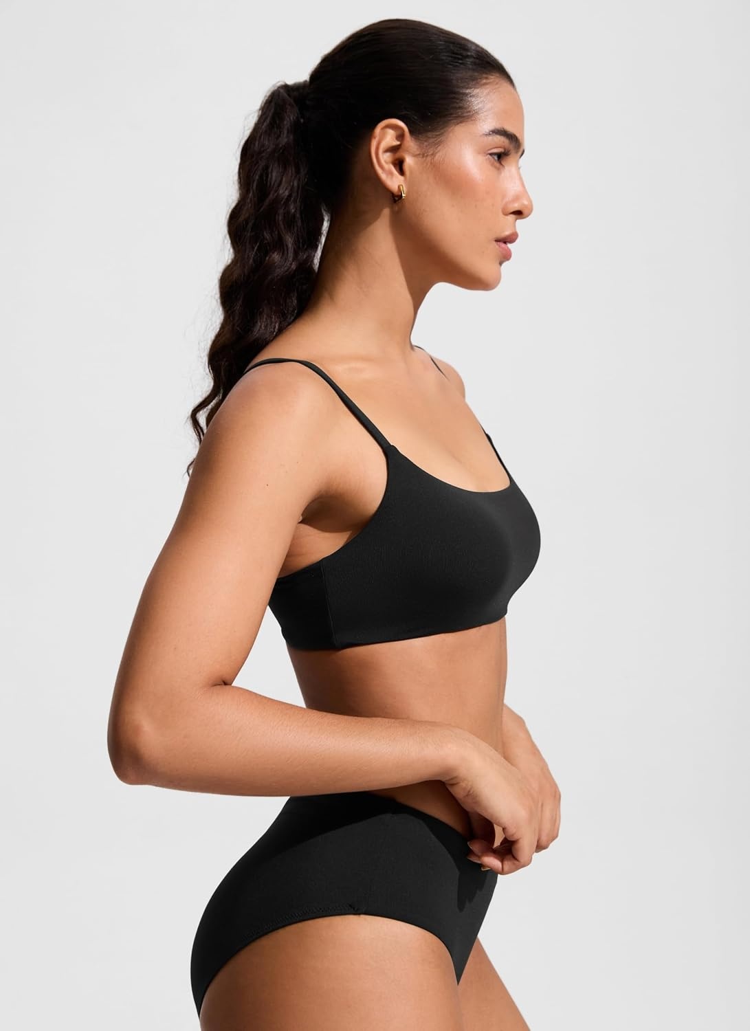 image:imageCRZ YOGA AC Scoop Neck Bikini Tops for Women Padded Adjustable Bathing Swimsuit Spaghetti Straps Swim Sports BraBlack