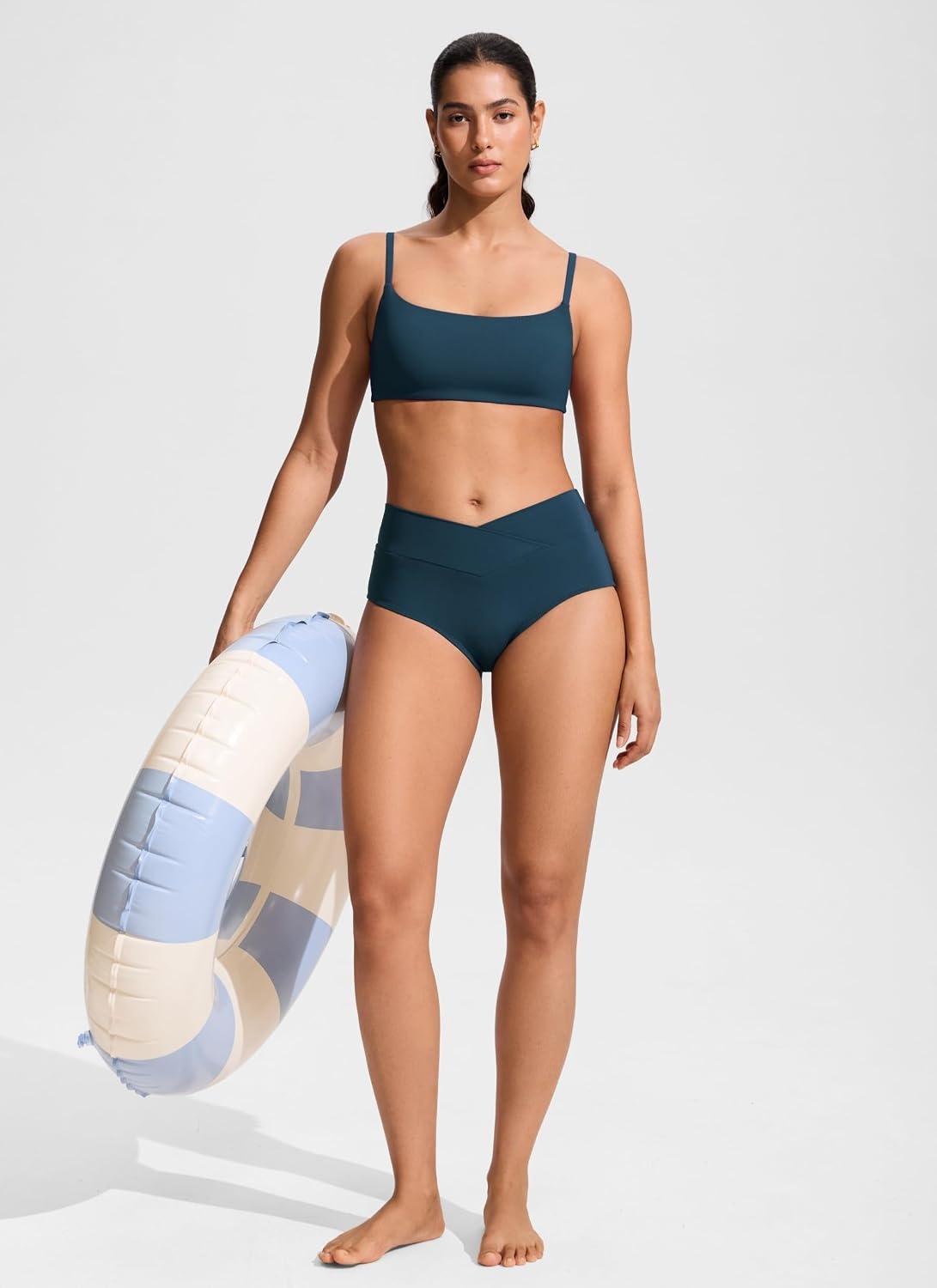 image:imageCRZ YOGA AC Scoop Neck Bikini Tops for Women Padded Adjustable Bathing Swimsuit Spaghetti Straps Swim Sports BraInsignia Blue