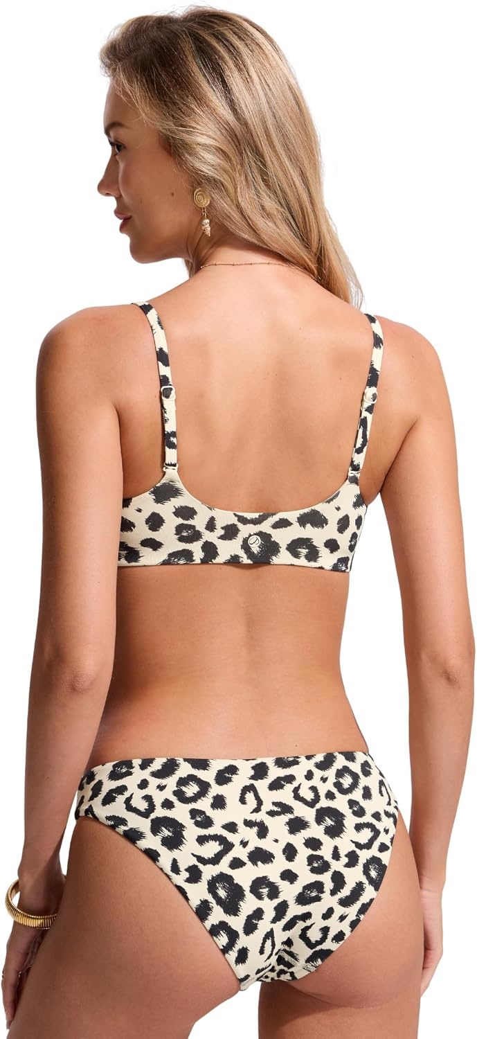 image:imageCRZ YOGA AC Scoop Neck Bikini Tops for Women Padded Adjustable Bathing Swimsuit Spaghetti Straps Swim Sports BraPrimulin Leopard Print