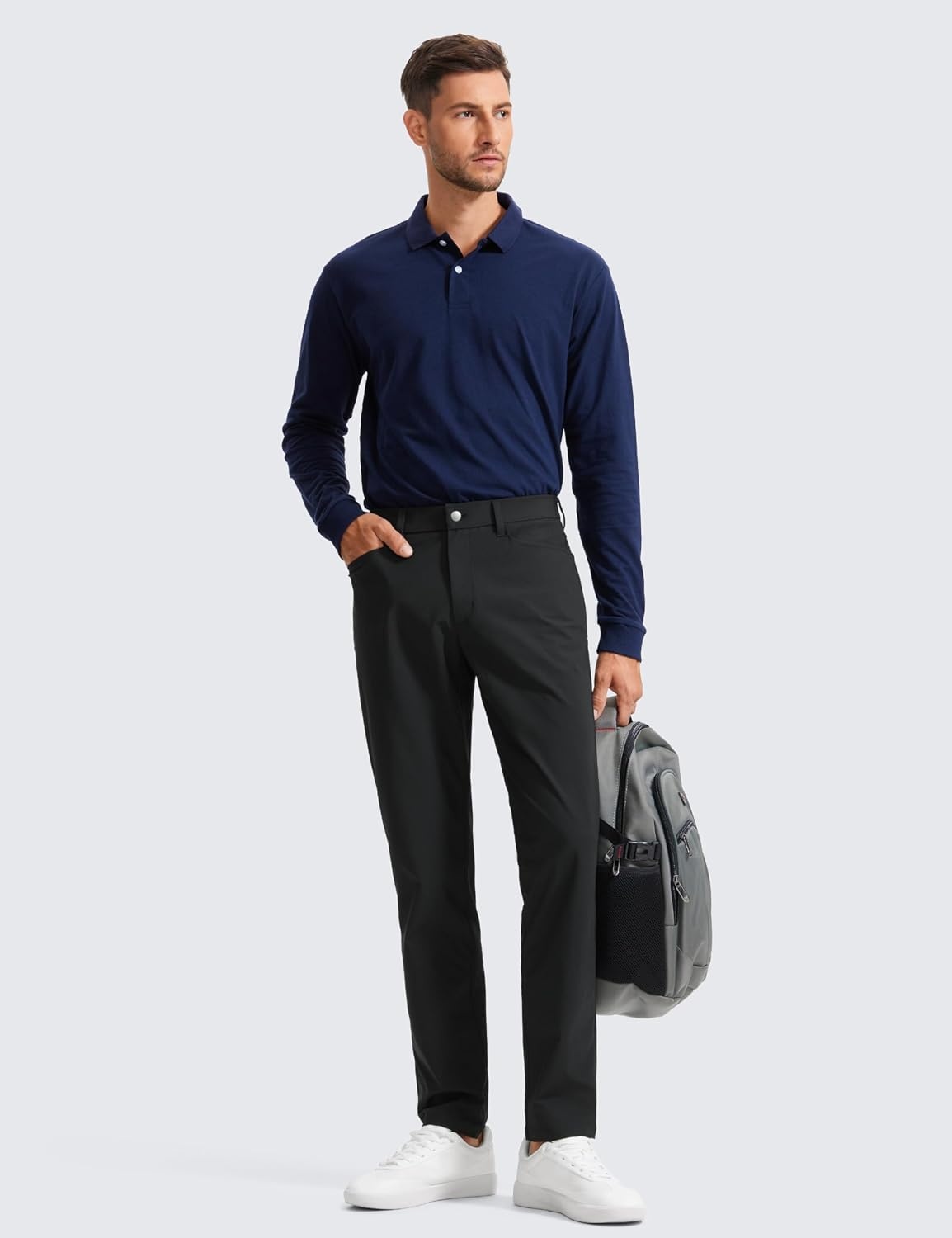 image:imageCRZ YOGA All Day Comfy 5Pocket Golf Pants for Men Quick Dry Lightweight Casual Work Stretch TrousersBlack