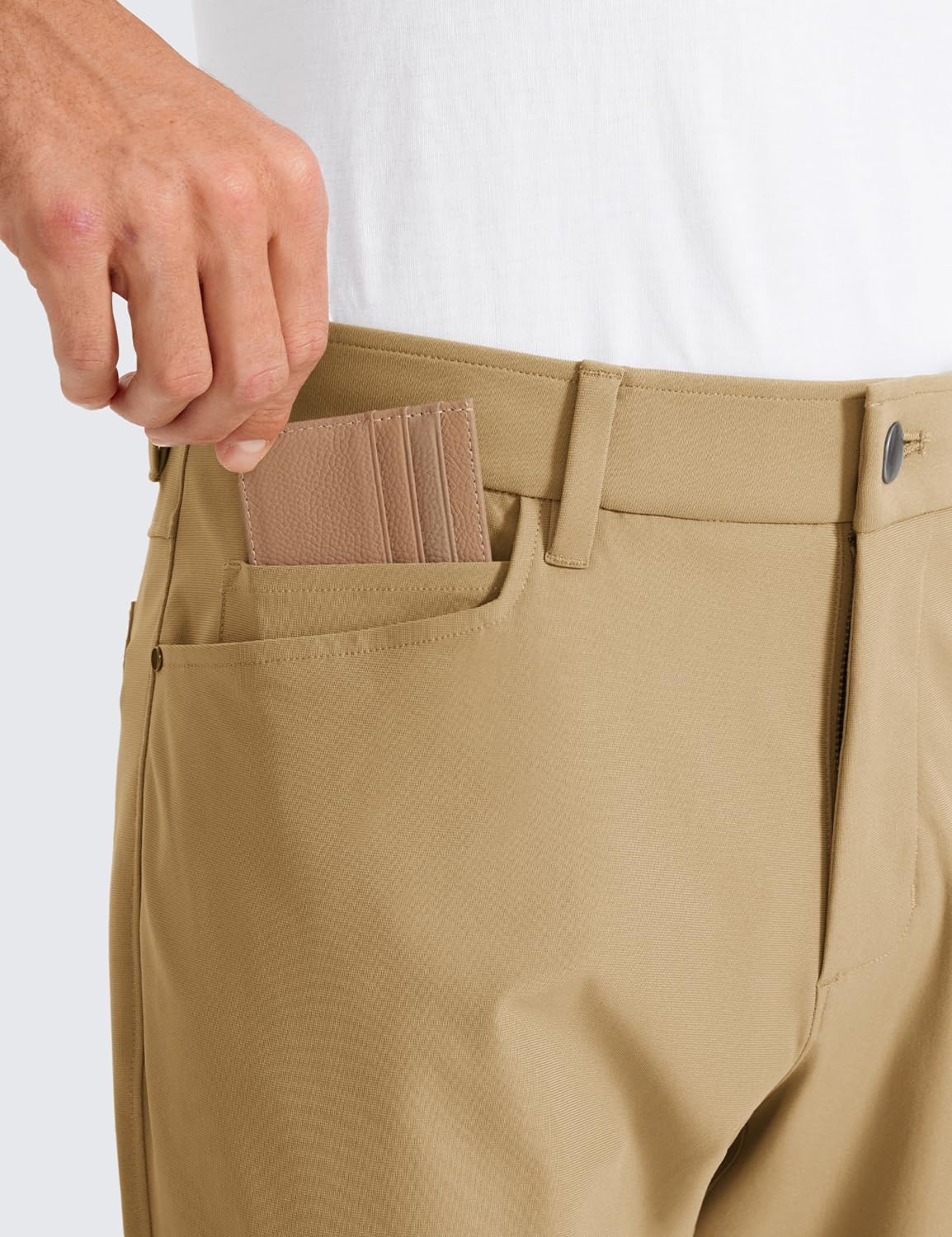 image:imageCRZ YOGA All Day Comfy 5Pocket Golf Pants for Men Quick Dry Lightweight Casual Work Stretch TrousersKhaki Sand