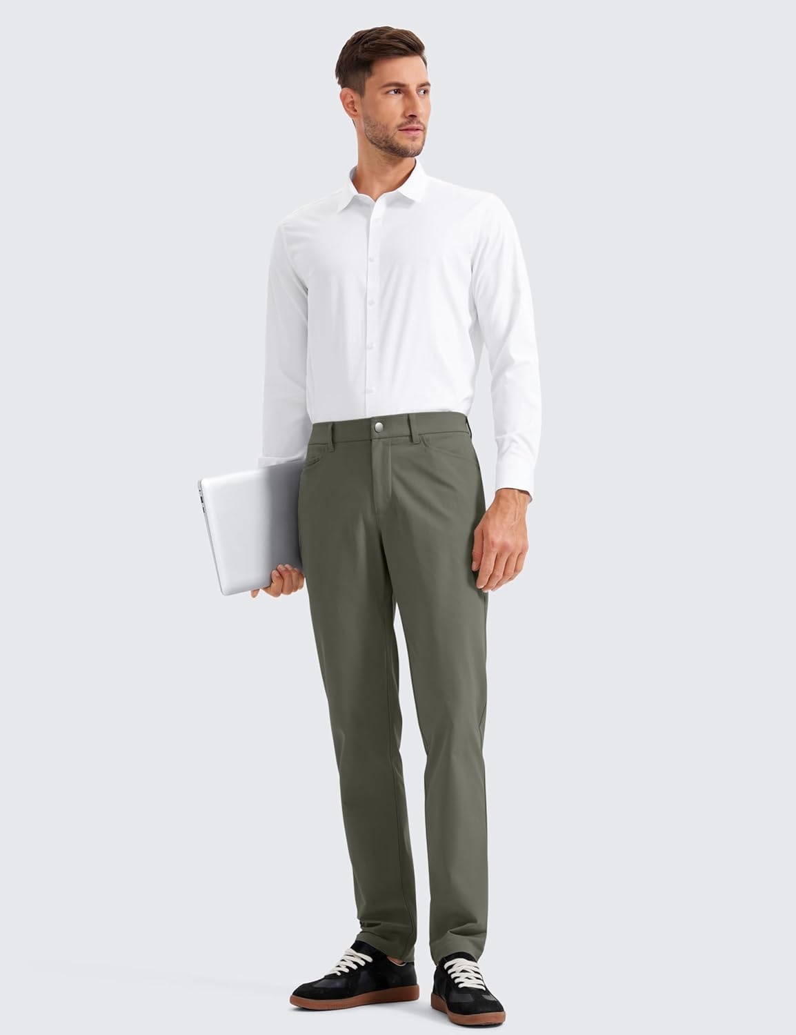 image:imageCRZ YOGA All Day Comfy 5Pocket Golf Pants for Men Quick Dry Lightweight Casual Work Stretch TrousersLight Army Green