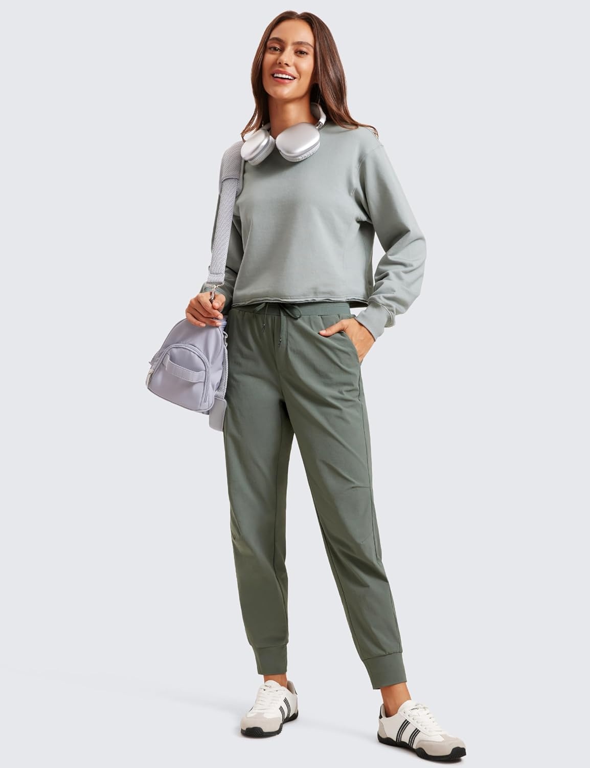 image:imageCRZ YOGA Athletic Joggers for Women 275 Lightweight Travel Outdoor Hiking Pants with PocketsGrey Sage