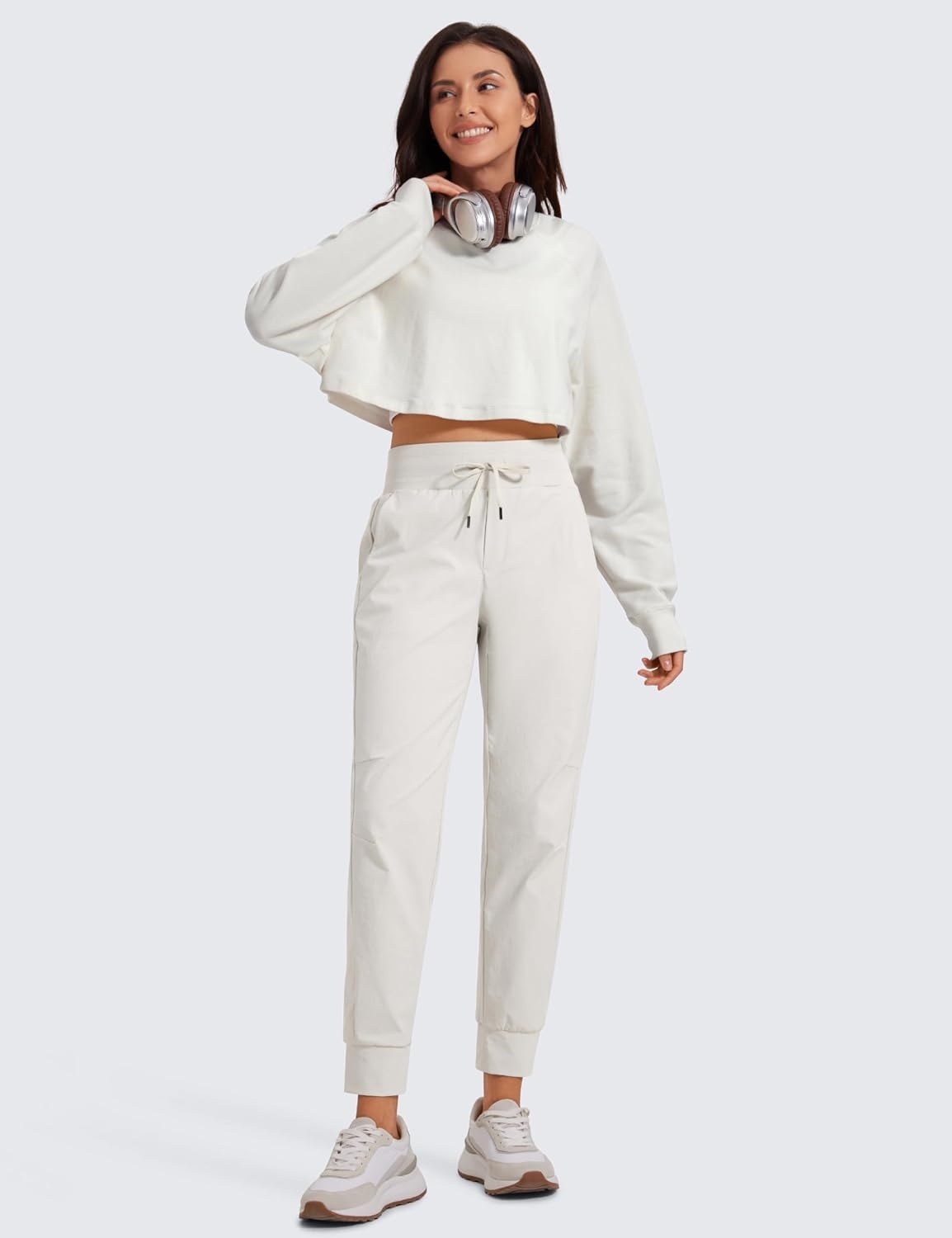 image:imageCRZ YOGA Athletic Joggers for Women 275 Lightweight Travel Outdoor Hiking Pants with PocketsMilky White Bone