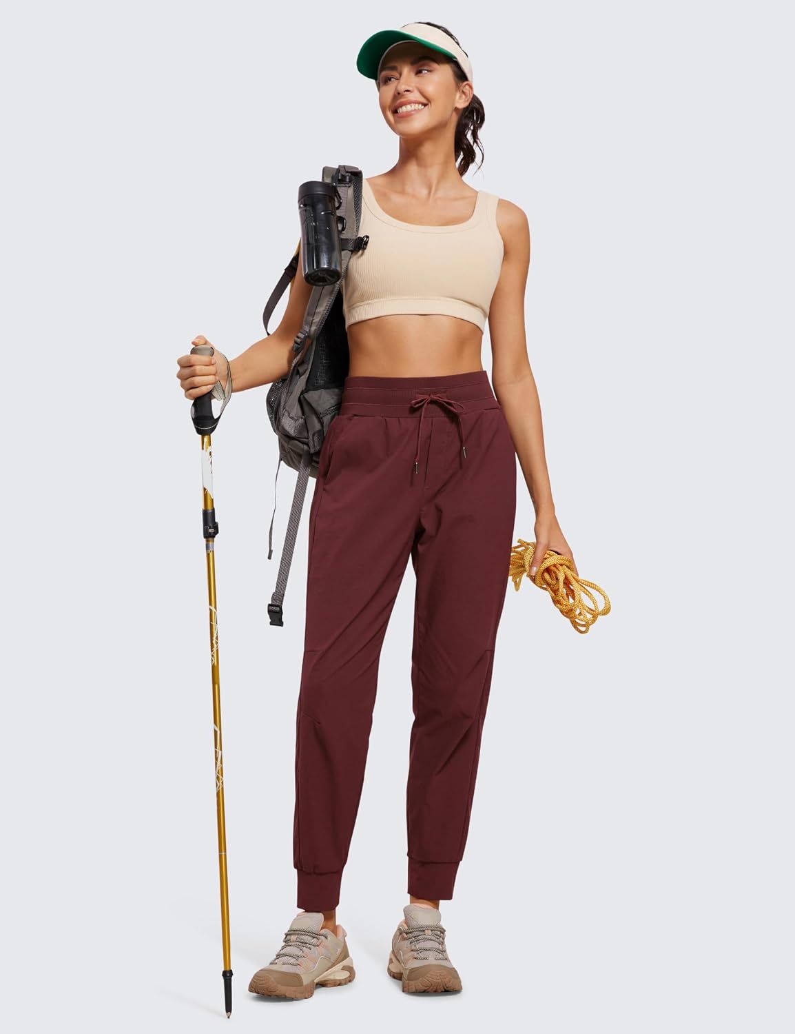 image:imageCRZ YOGA Athletic Joggers for Women 275 Lightweight Travel Outdoor Hiking Pants with PocketsRed Merlot