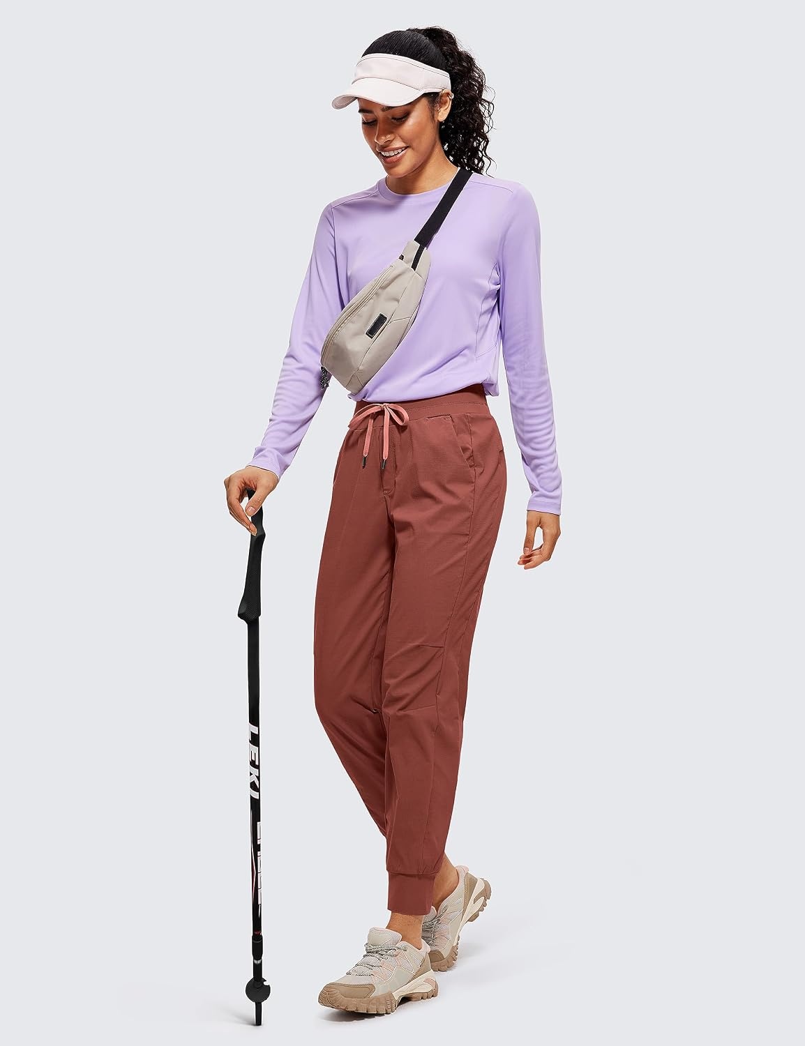 image:imageCRZ YOGA Athletic Joggers for Women 275 Lightweight Travel Outdoor Hiking Pants with PocketsThe Cognac Brown