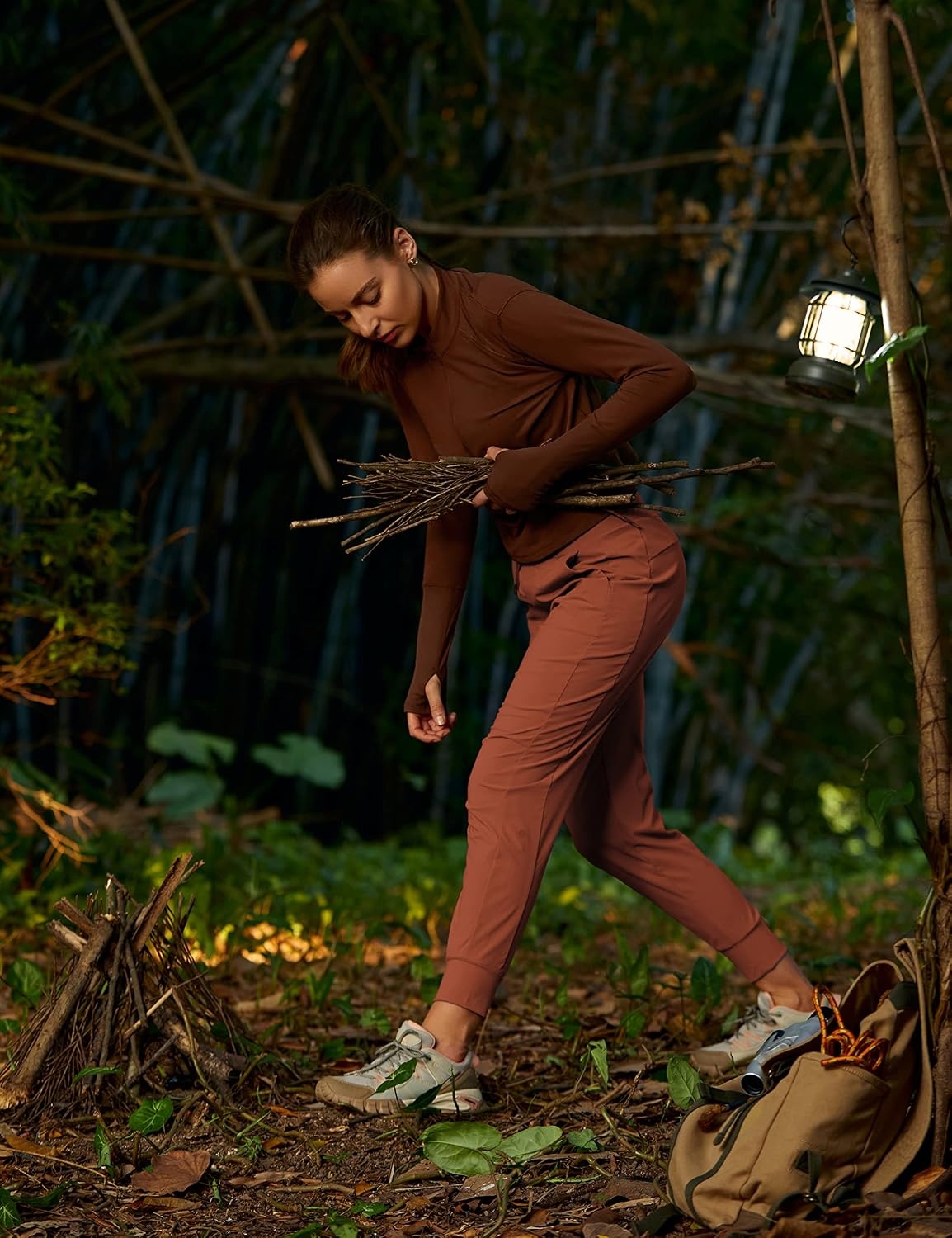 image:imageCRZ YOGA Athletic Joggers for Women 275 Lightweight Travel Outdoor Hiking Pants with PocketsThe Cognac Brown