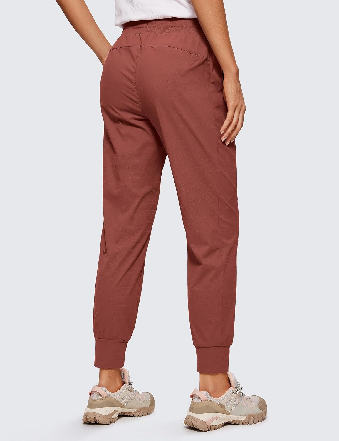 image:imageCRZ YOGA Athletic Joggers for Women 275 Lightweight Travel Outdoor Hiking Pants with PocketsThe Cognac Brown