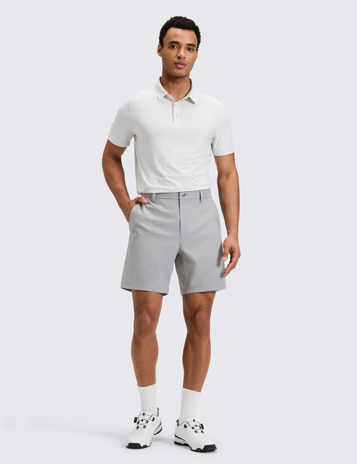 image:imageCRZ YOGA Breeze Comfy Golf Shorts for Men 7 Lightweight Quick Dry Casual Athletic Work Flat Front with PocketsLinen Grey