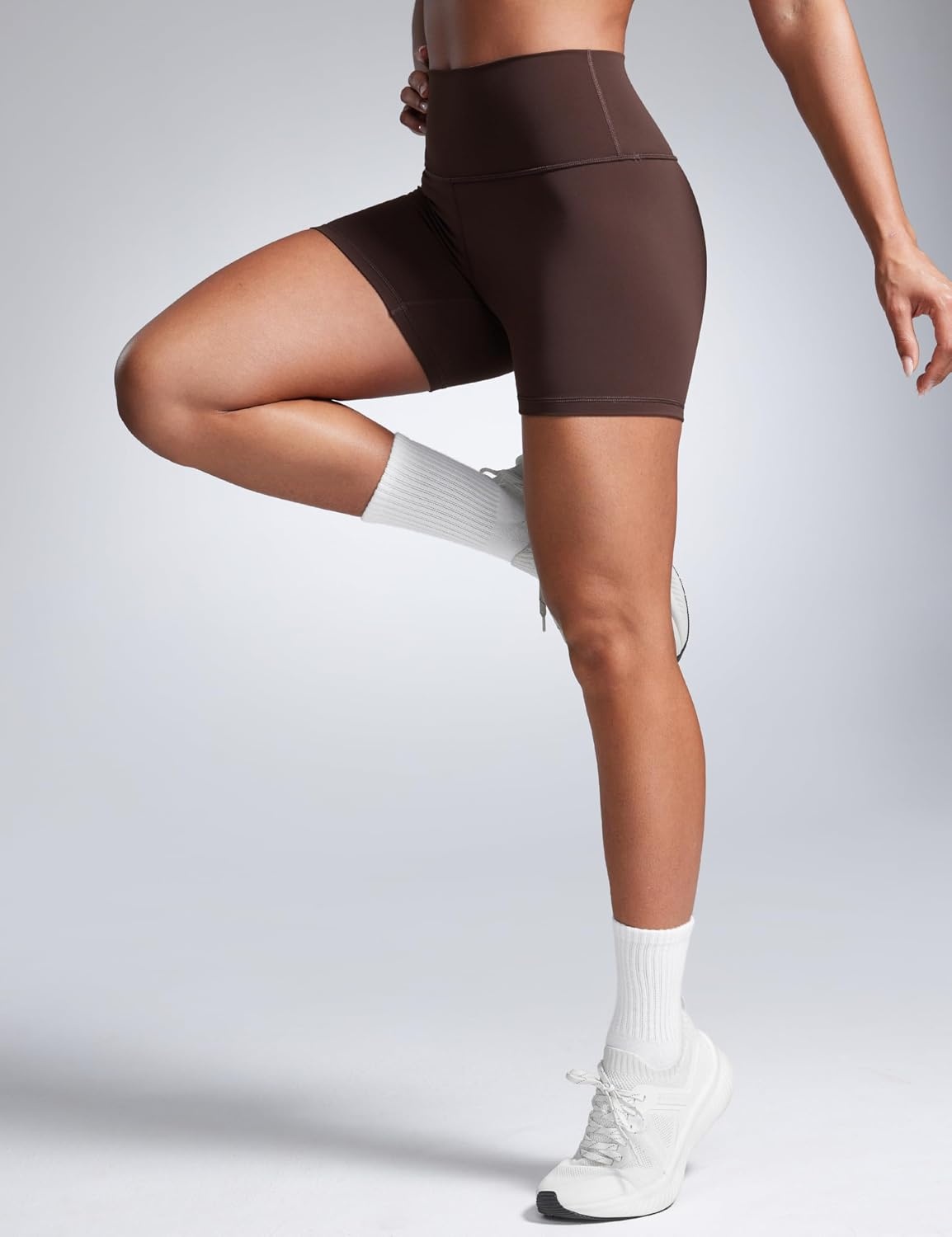 image:imageCRZ YOGA Butterbreeze Athletic Biker Shorts 4 High Waisted Workout Gym Volleyball Running Yoga Tummy Control WomensHot Fudge Brown