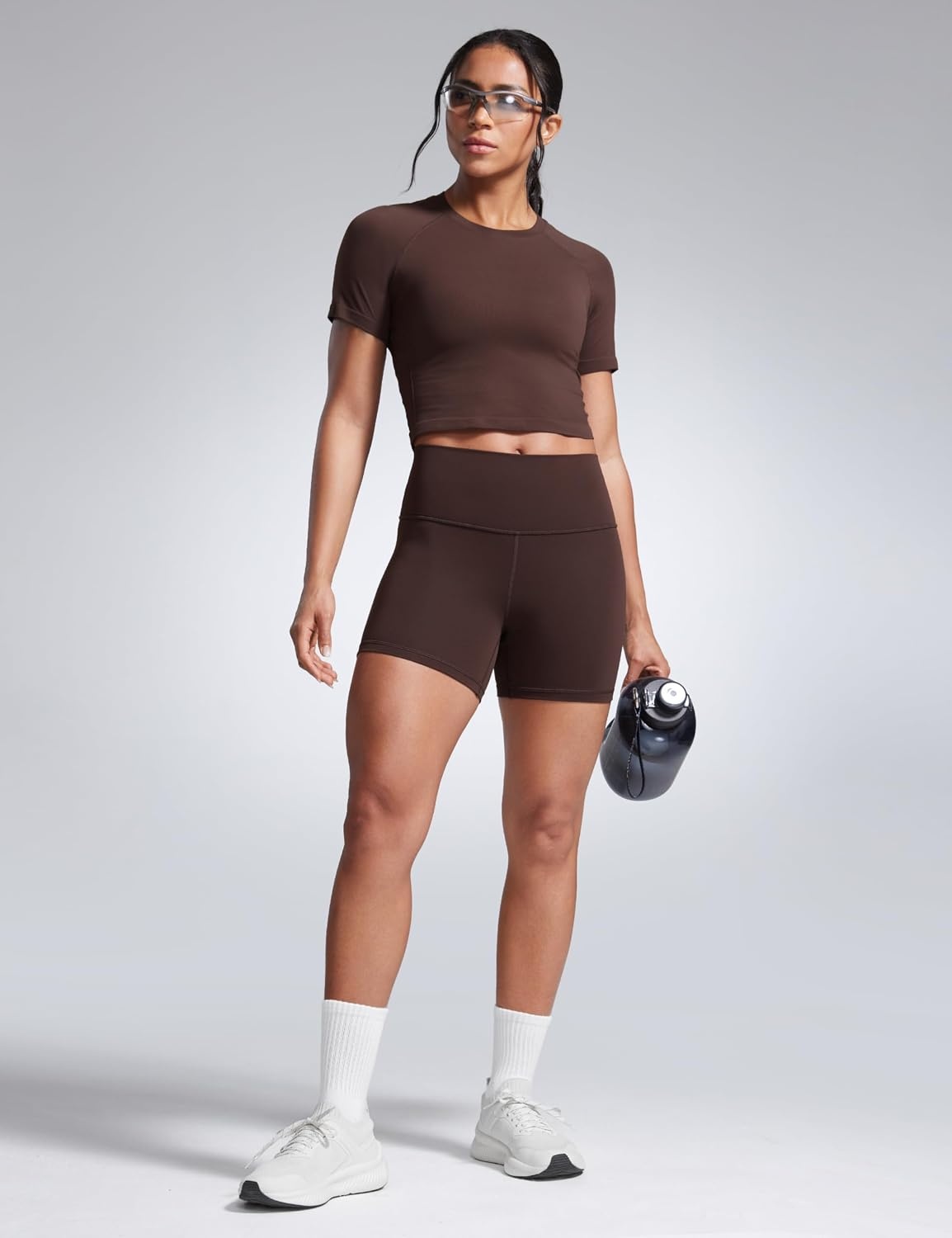 image:imageCRZ YOGA Butterbreeze Athletic Biker Shorts 4 High Waisted Workout Gym Volleyball Running Yoga Tummy Control WomensHot Fudge Brown
