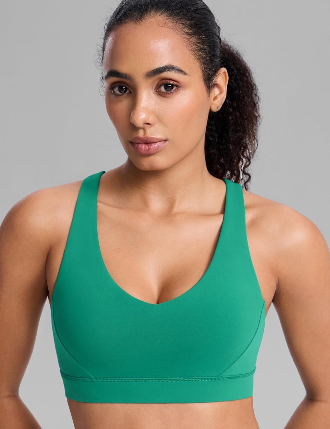 image:imageCRZ YOGA Butterbreeze Criss Cross Back Sports Bras for Women V Neck Adjustable Straps Padded Workout Training Crop TopCascadia Green