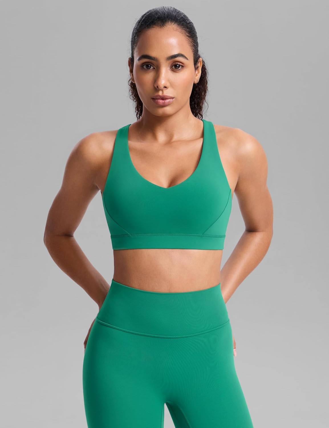 image:imageCRZ YOGA Butterbreeze Criss Cross Back Sports Bras for Women V Neck Adjustable Straps Padded Workout Training Crop TopCascadia Green