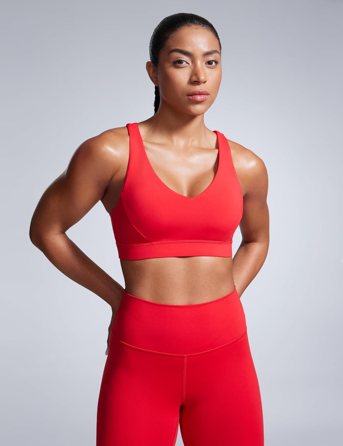 image:imageCRZ YOGA Butterbreeze Criss Cross Back Sports Bras for Women V Neck Adjustable Straps Padded Workout Training Crop TopDeep Red