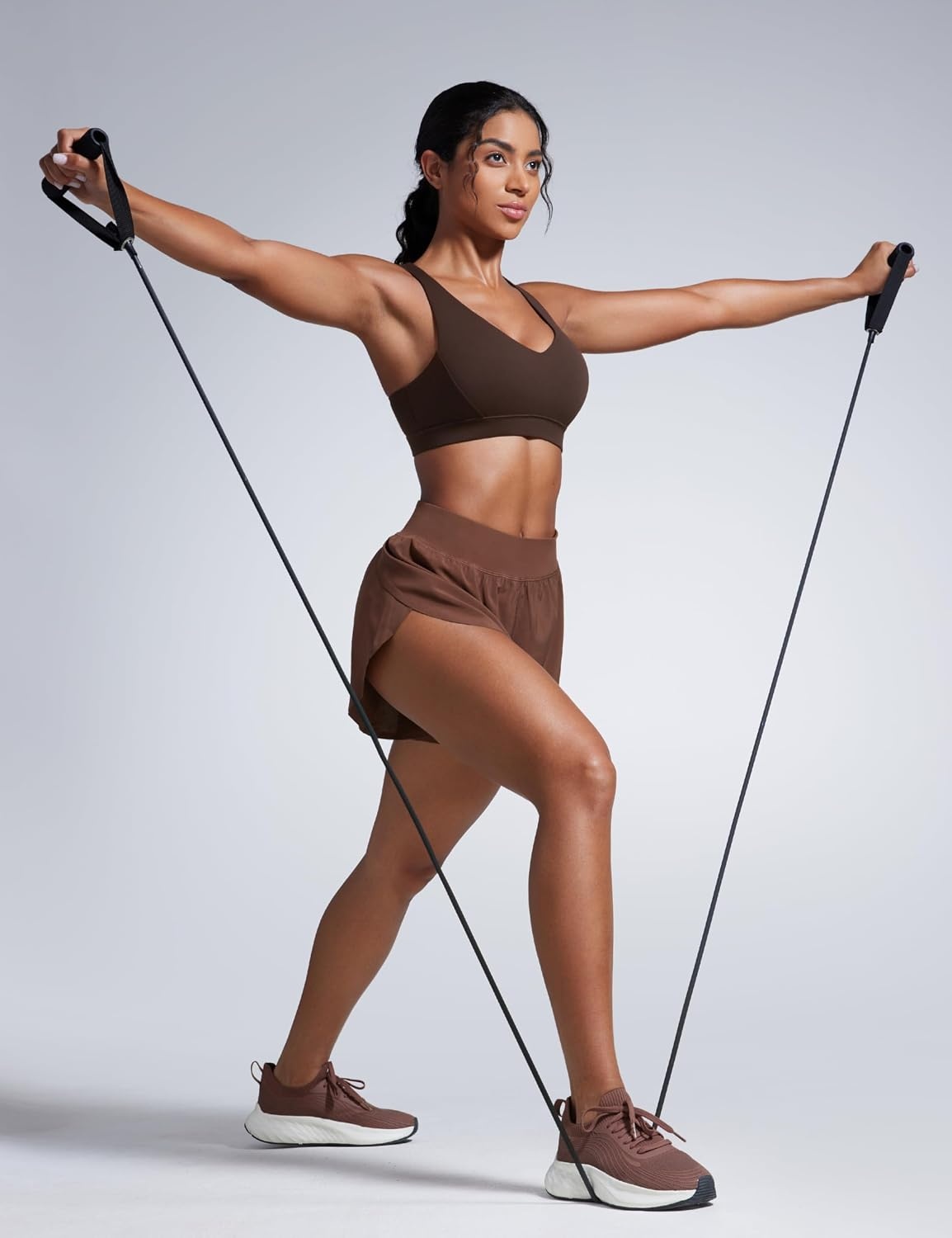 image:imageCRZ YOGA Butterbreeze Criss Cross Back Sports Bras for Women V Neck Adjustable Straps Padded Workout Training Crop TopHot Fudge Brown