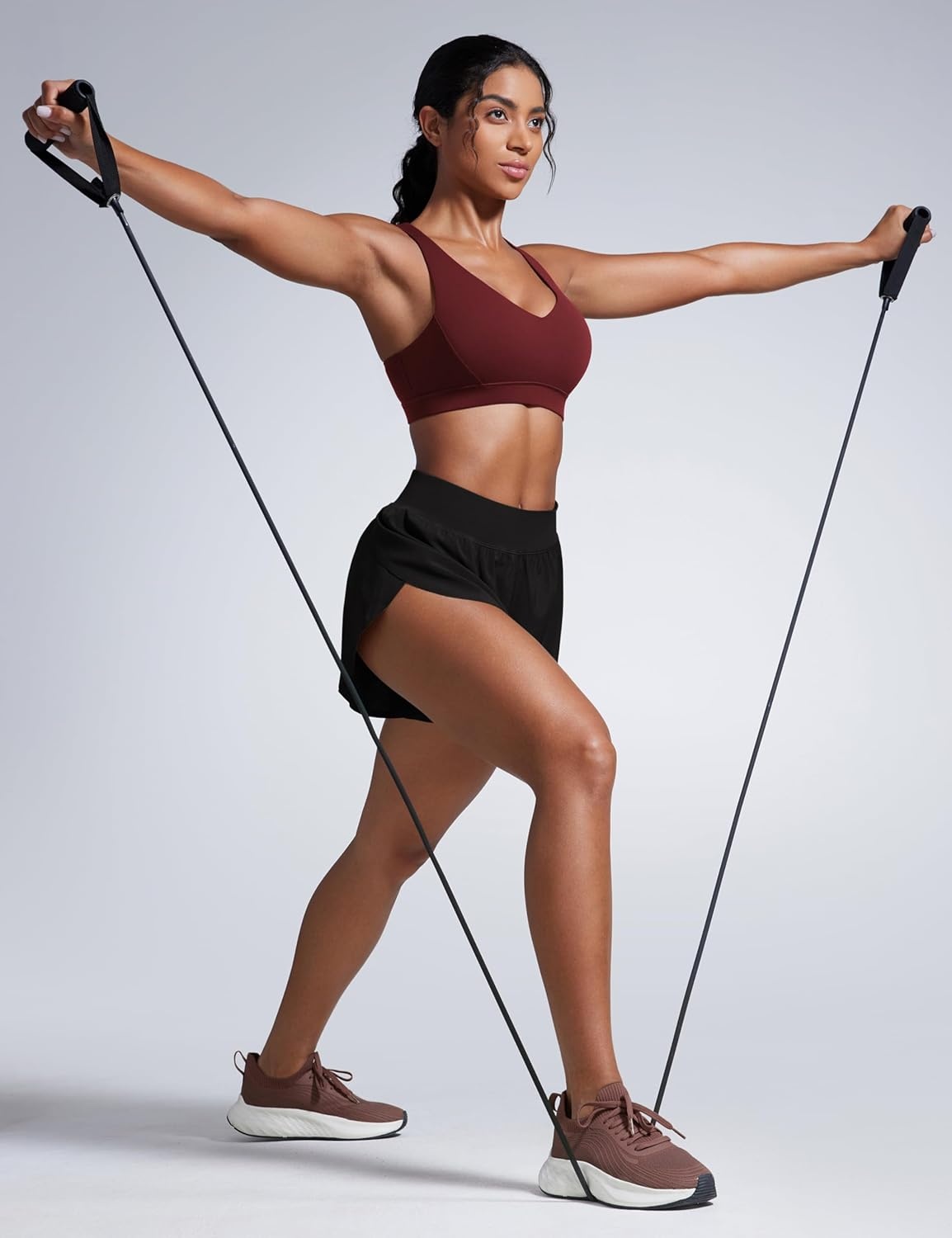 image:imageCRZ YOGA Butterbreeze Criss Cross Back Sports Bras for Women V Neck Adjustable Straps Padded Workout Training Crop TopRed Merlot