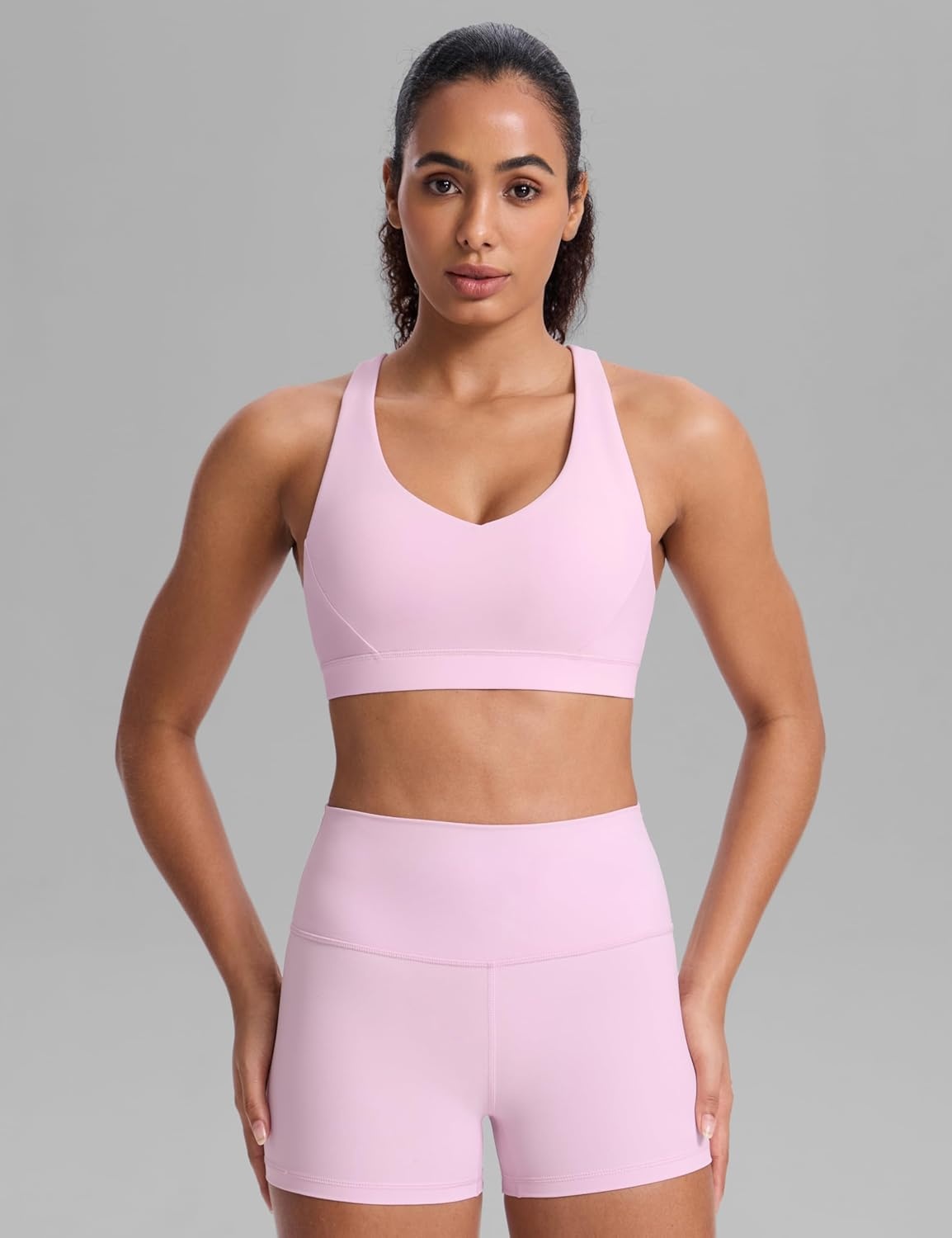 image:imageCRZ YOGA Butterbreeze Criss Cross Back Sports Bras for Women V Neck Adjustable Straps Padded Workout Training Crop TopStrawberry Pink