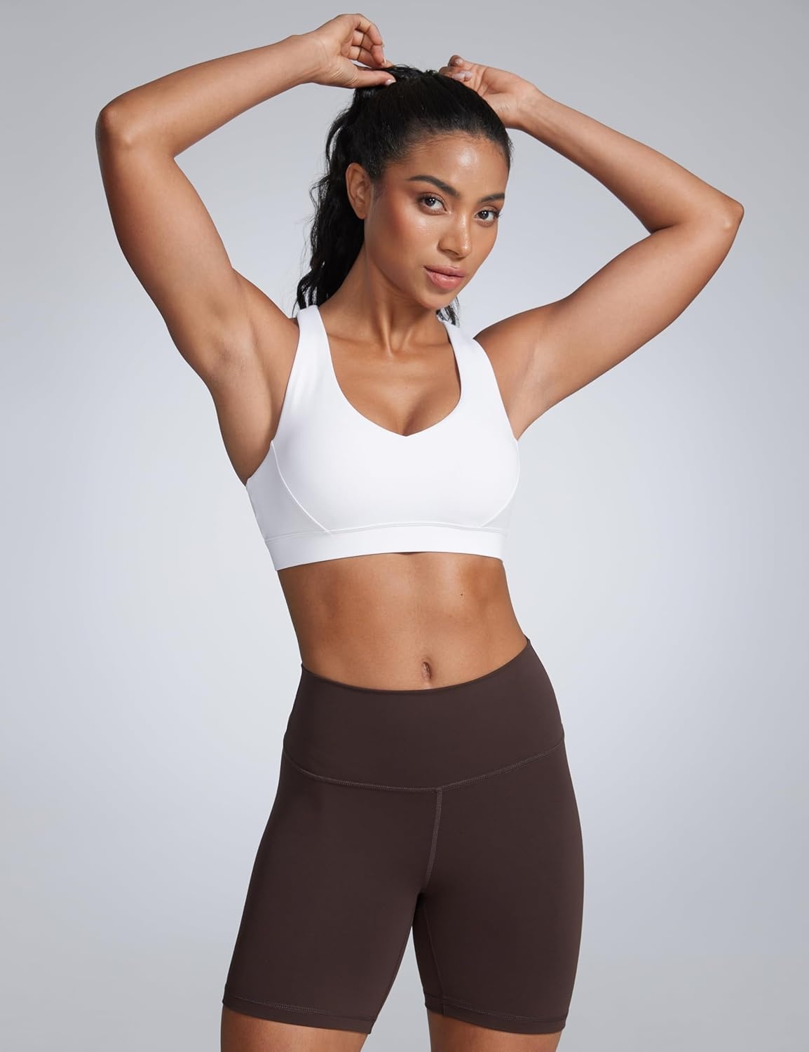 image:imageCRZ YOGA Butterbreeze Criss Cross Back Sports Bras for Women V Neck Adjustable Straps Padded Workout Training Crop TopWhite