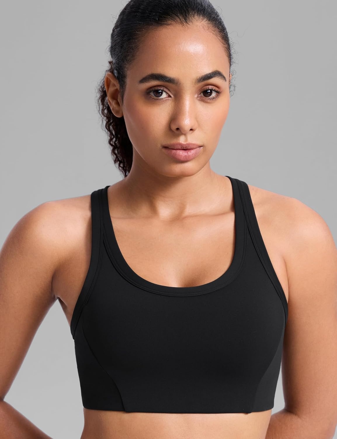 image:imageCRZ YOGA Butterbreeze Racerback Sports Bras for Women Training Medium Impact Padded U Neck Crop Gym TopsBlack