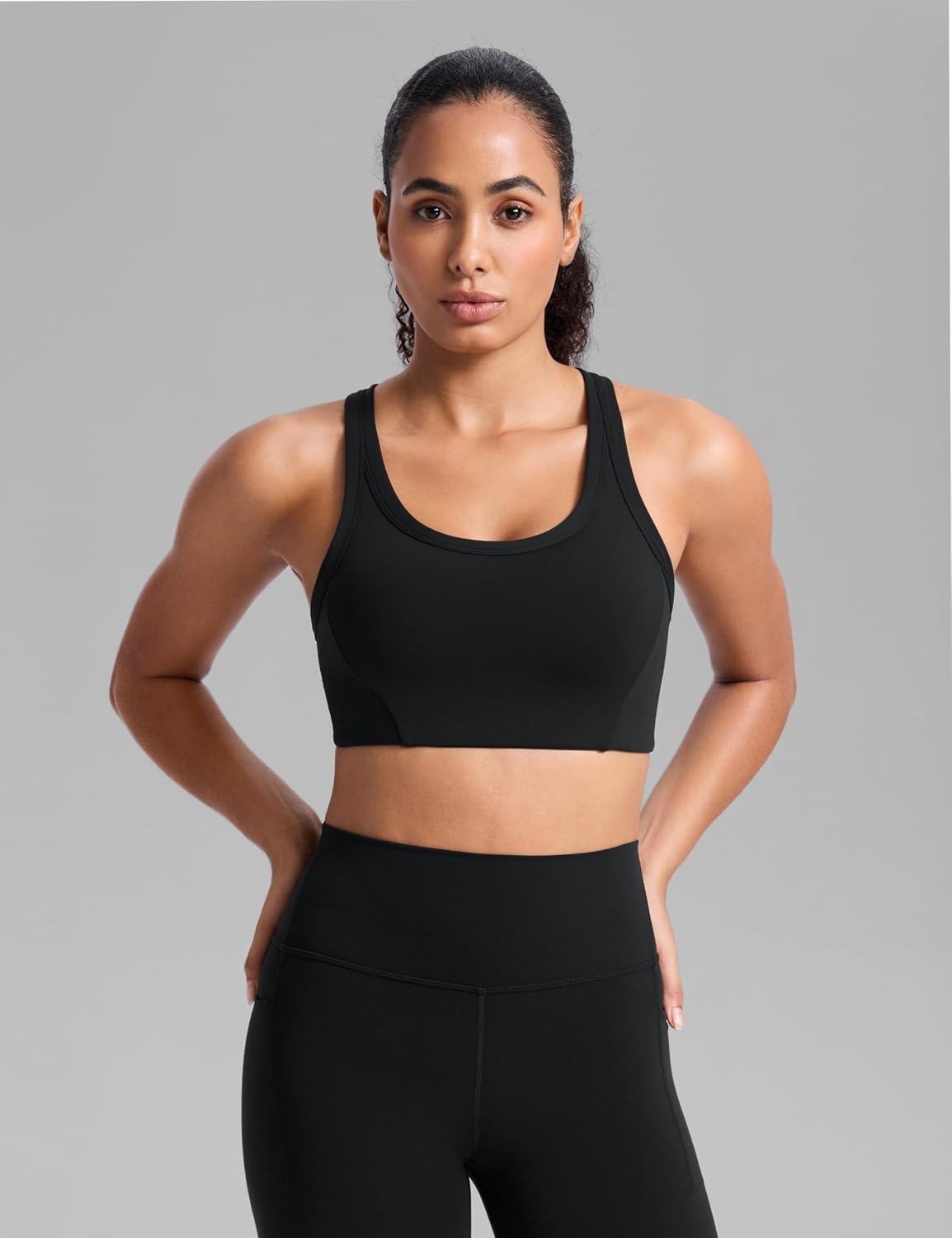 image:imageCRZ YOGA Butterbreeze Racerback Sports Bras for Women Training Medium Impact Padded U Neck Crop Gym TopsBlack