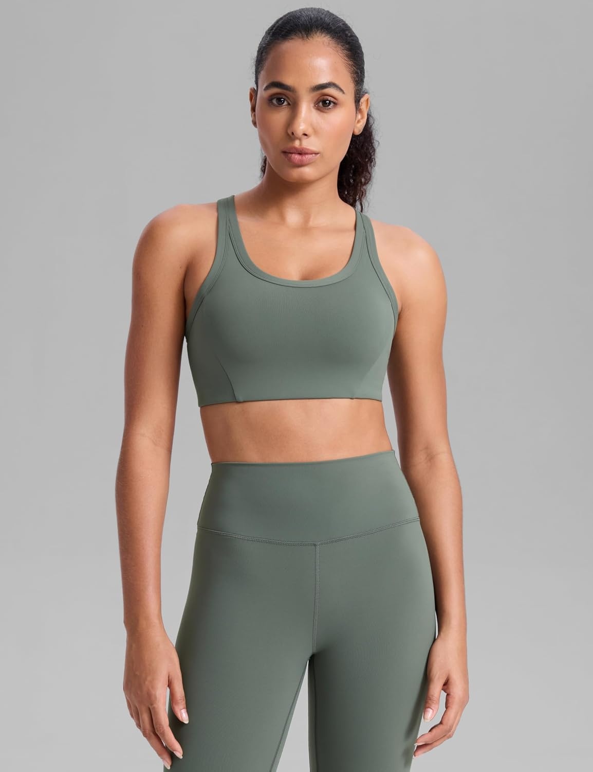 image:imageCRZ YOGA Butterbreeze Racerback Sports Bras for Women Training Medium Impact Padded U Neck Crop Gym TopsGrey Sage