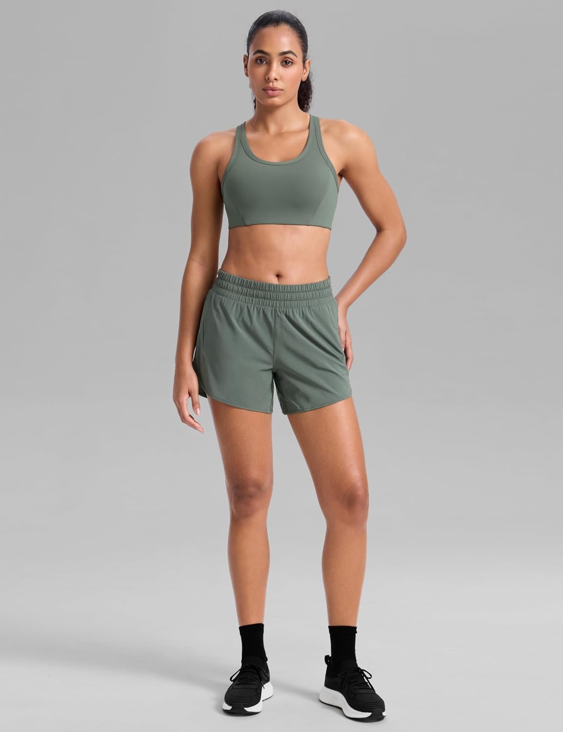 image:imageCRZ YOGA Butterbreeze Racerback Sports Bras for Women Training Medium Impact Padded U Neck Crop Gym TopsGrey Sage