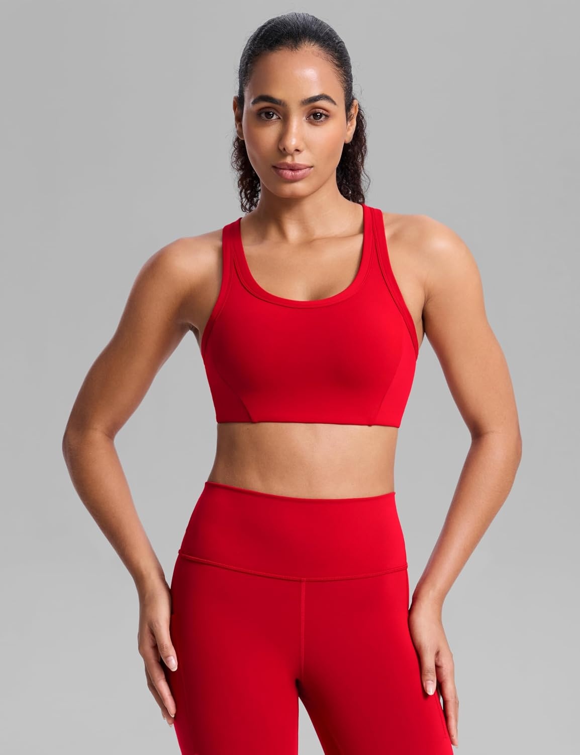 image:imageCRZ YOGA Butterbreeze Racerback Sports Bras for Women Training Medium Impact Padded U Neck Crop Gym TopsRed Chili