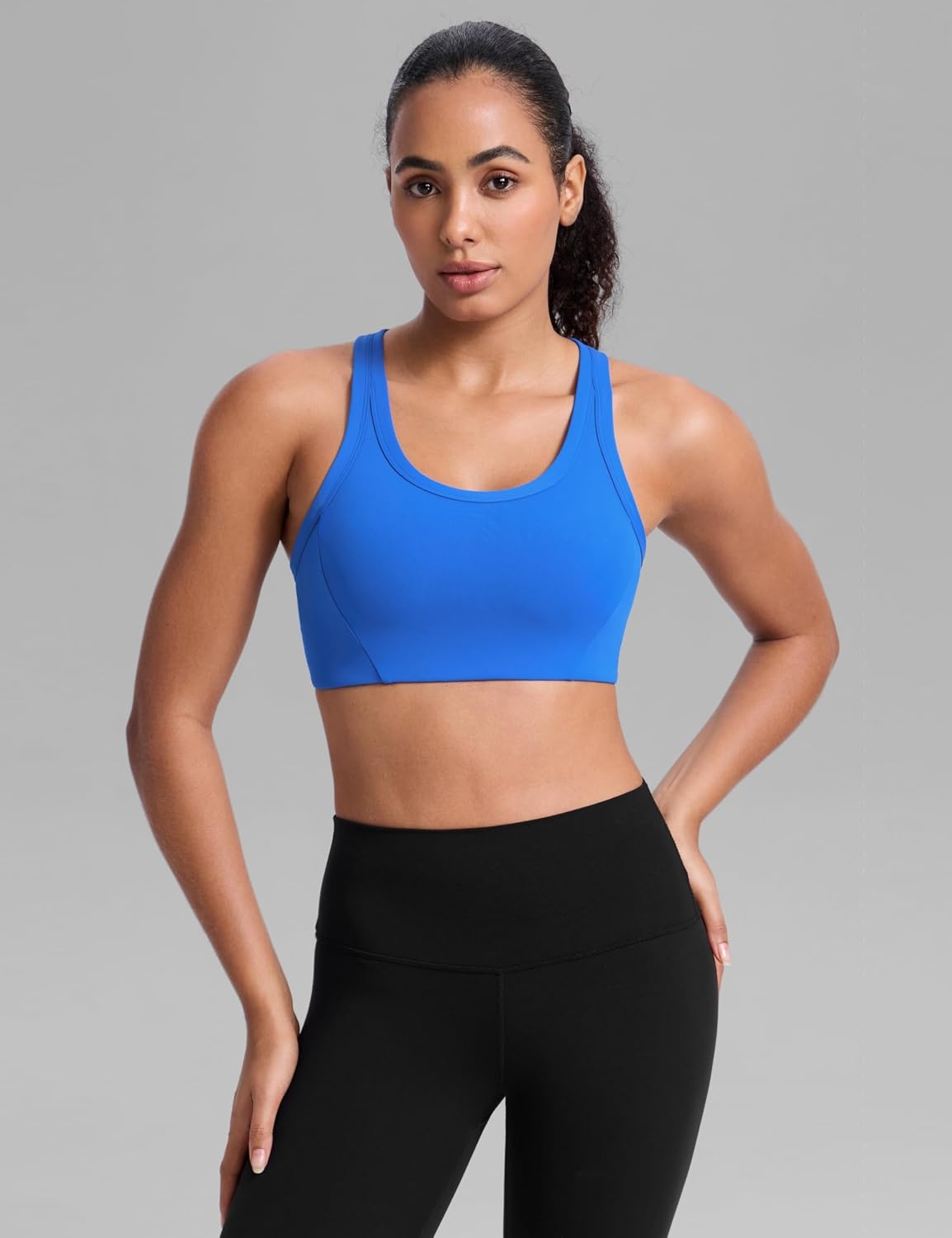 image:imageCRZ YOGA Butterbreeze Racerback Sports Bras for Women Training Medium Impact Padded U Neck Crop Gym TopsSparkle Blue