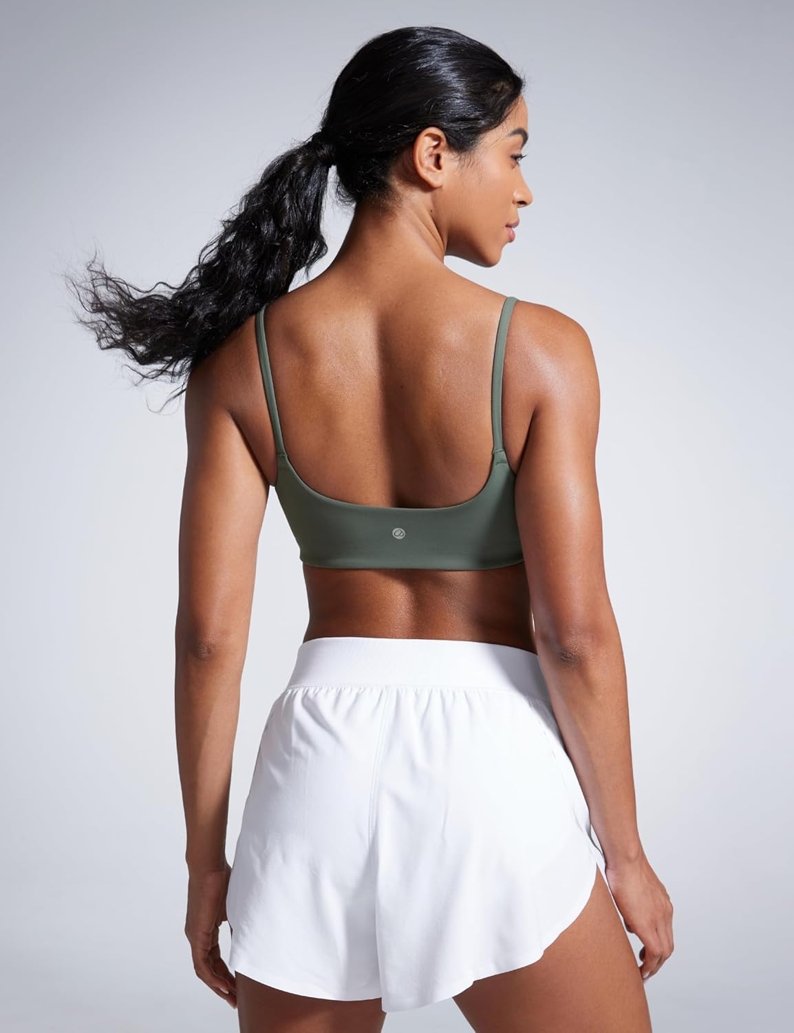 image:imageCRZ YOGA Butterbreeze Scoop Neck Sports Bras for Women Spaghetti Straps Wireless Workout Padded Gym Cami TopGrey Sage