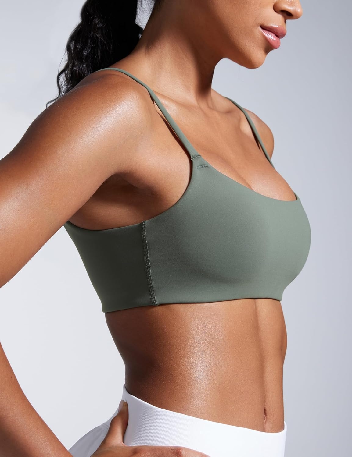 image:imageCRZ YOGA Butterbreeze Scoop Neck Sports Bras for Women Spaghetti Straps Wireless Workout Padded Gym Cami TopGrey Sage