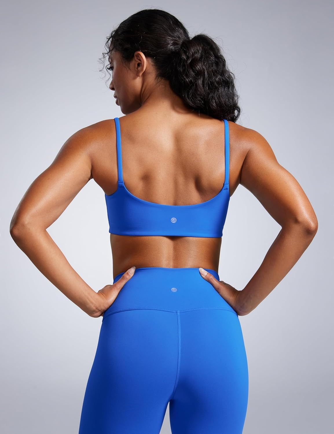 image:imageCRZ YOGA Butterbreeze Scoop Neck Sports Bras for Women Spaghetti Straps Wireless Workout Padded Gym Cami TopSparkle Blue