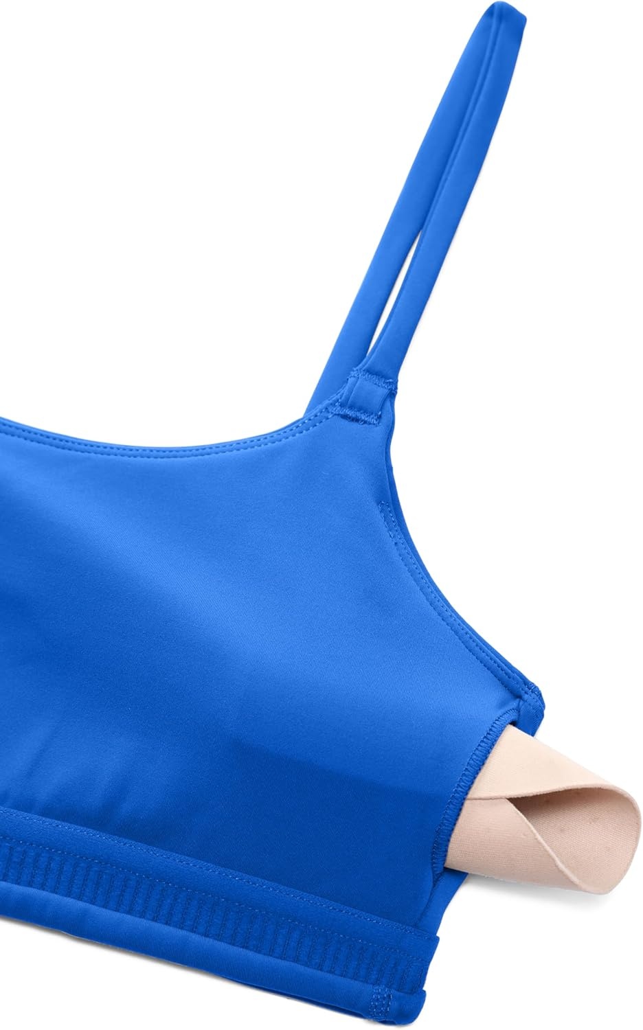 image:imageCRZ YOGA Butterbreeze Scoop Neck Sports Bras for Women Spaghetti Straps Wireless Workout Padded Gym Cami TopSparkle Blue
